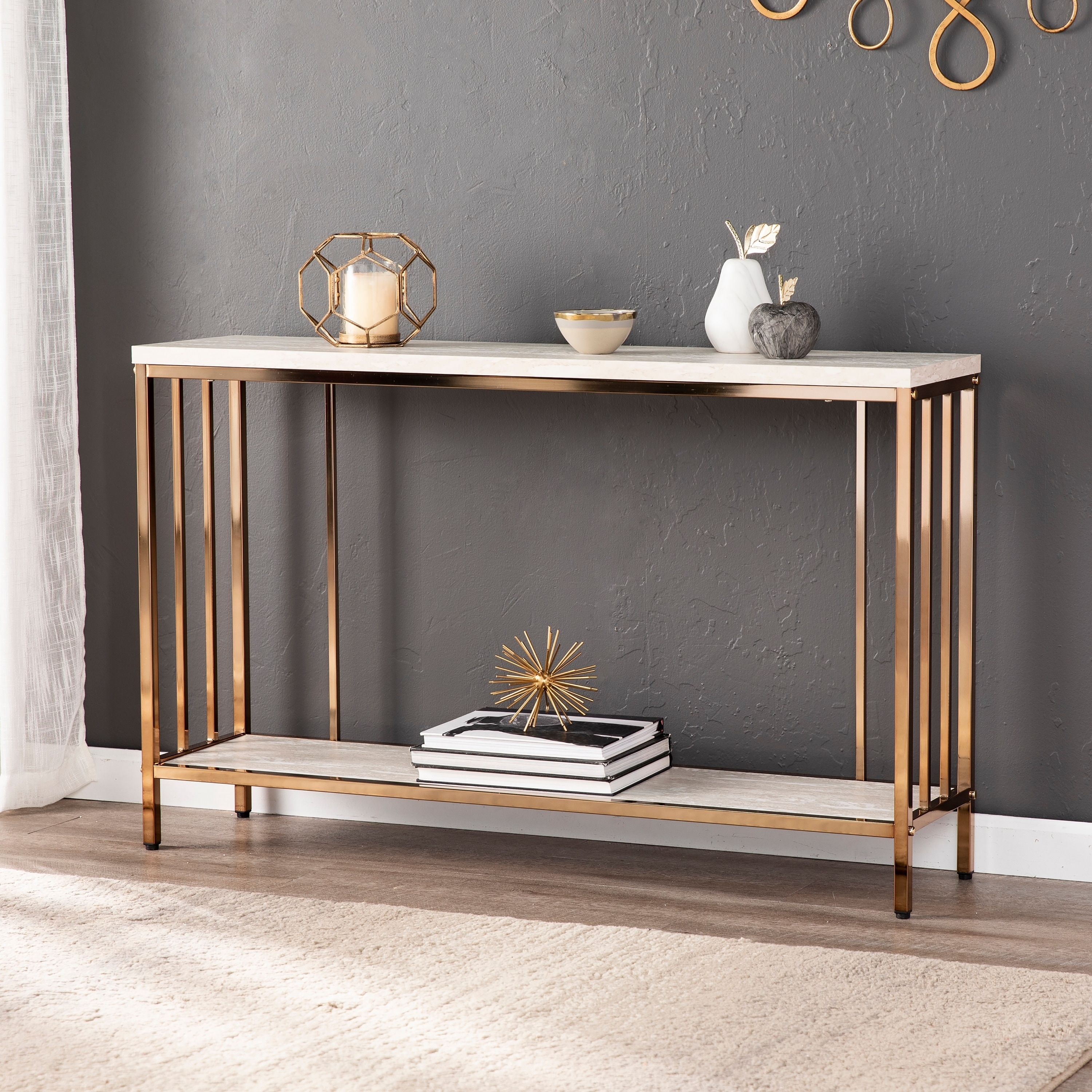 Silver Orchid Ham Faux Stone Console Table