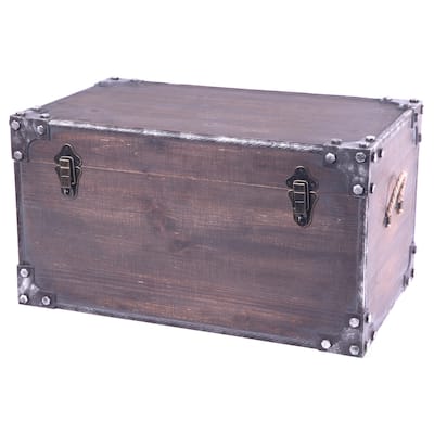 Distressed Wooden Vintage Industrial Style Decorative Trunk - Cherry