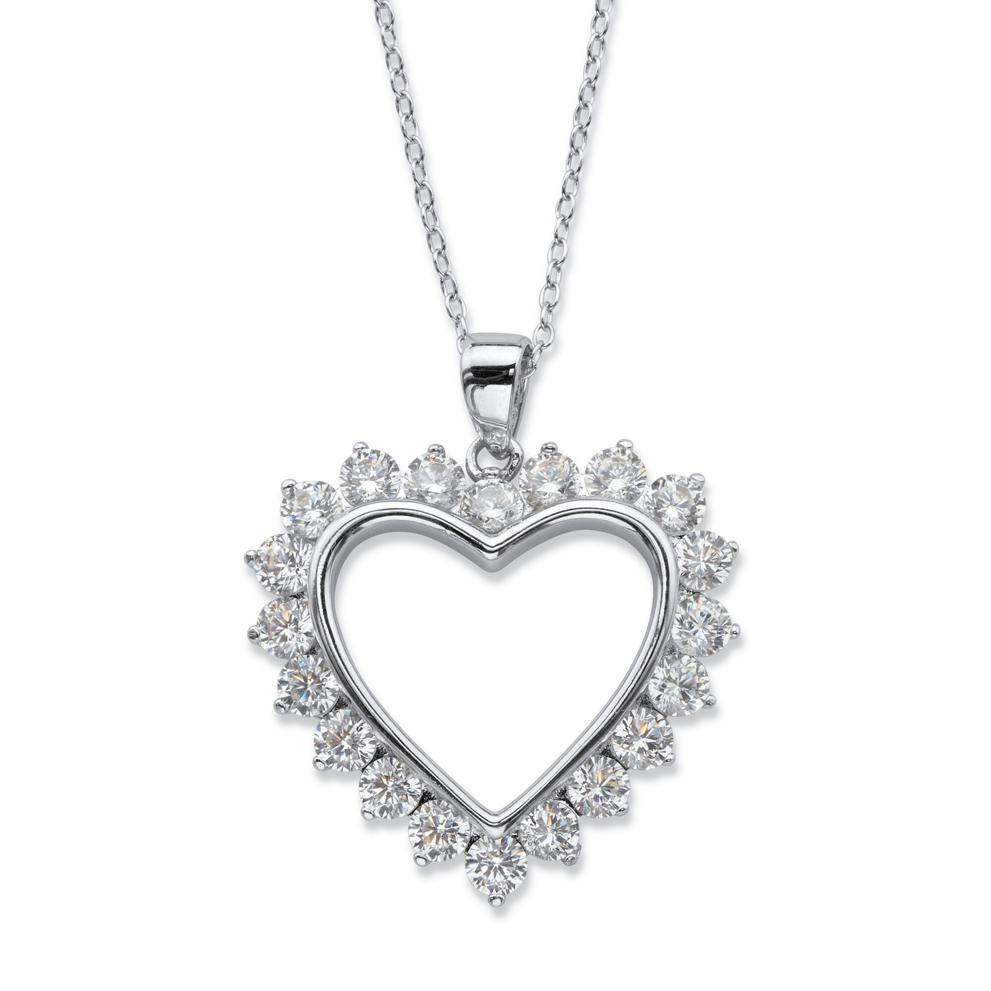 Sterling Silver Simulated Emerald Cubic Zirconia Heart Halo Pendant Necklace P25 Sterling Silver Simulated Emerald Cubic Zirconia Heart Halo Pendant Necklace P25