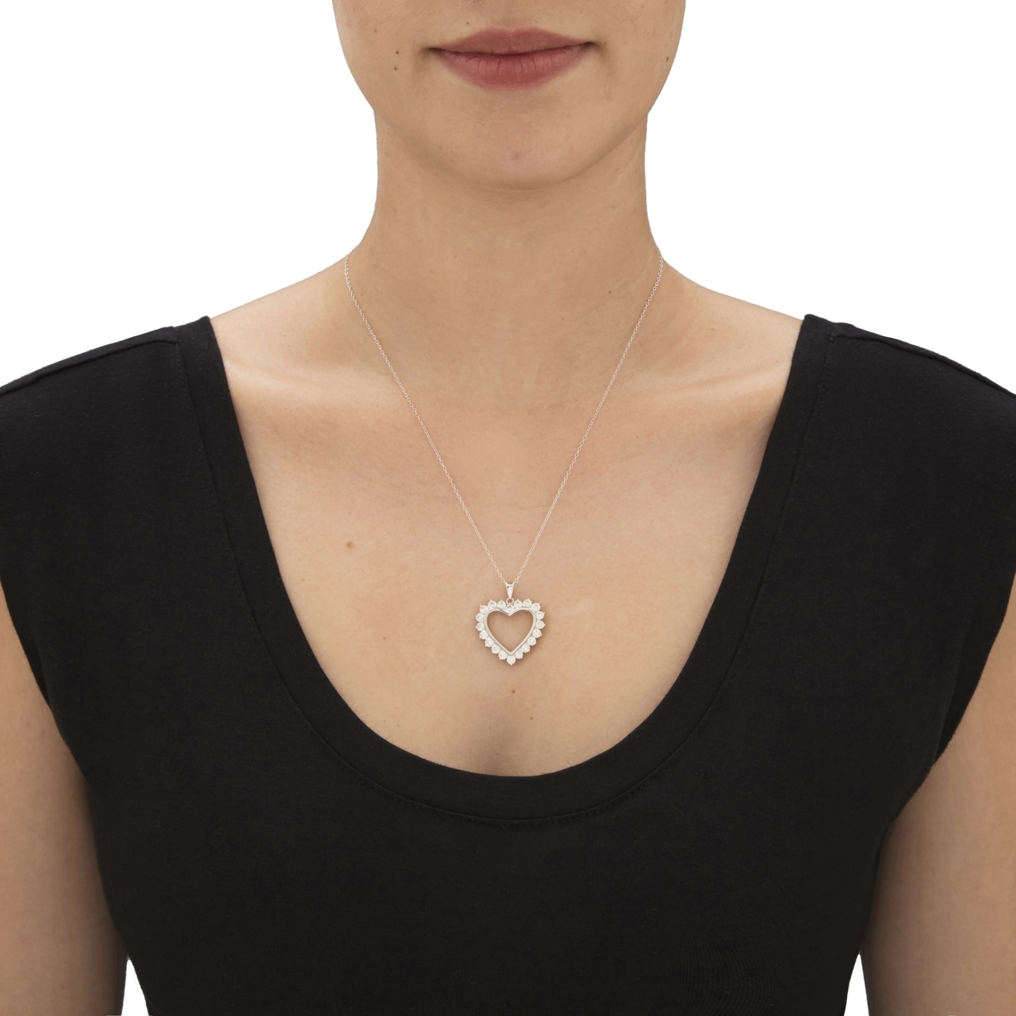 Jawa Jewelers Sterling Silver Womens Round Cubic Zirconia CZ Heart & Open Heart Fashion Pendant Jawa Jewelers Sterling Silver Womens Round Cubic Zirconia CZ Heart & Open Heart Fashion Pendant