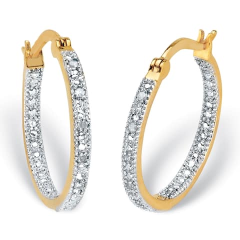 Yellow Gold-Plated Genuine Diamond Hoop Earrings (1/10 cttw)