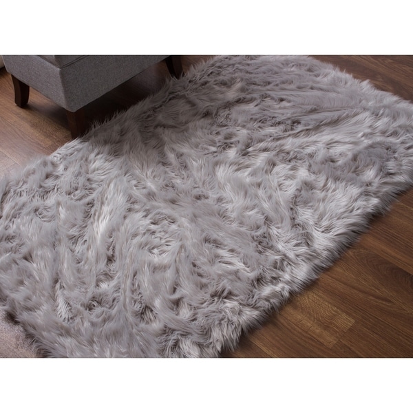 Silver Orchid Parrott Faux Fur Sheepskin Area Rug