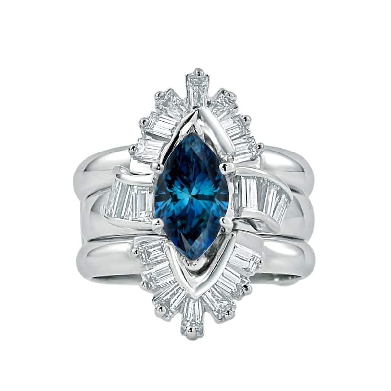 Auriya 14k Gold 2 1/2ctw Marquise Blue Diamond Engagement Ring with Ring Guard Wrap Certified (H-I, I1-I2)