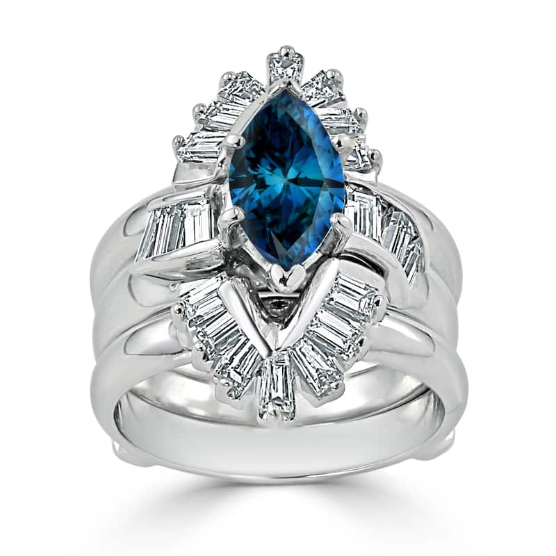 Auriya 14k Gold 2 1/2ctw Marquise Blue Diamond Engagement Ring with Ring Guard Wrap Certified (H-I, I1-I2)