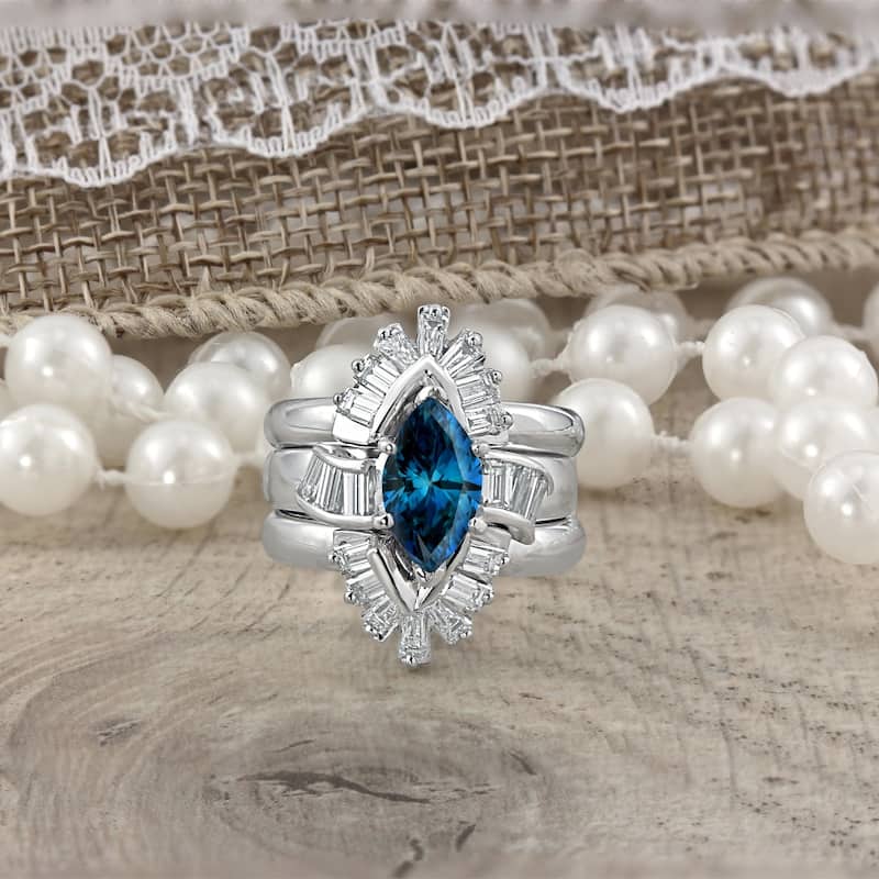 Auriya 14k Gold 2 1/2ctw Marquise Blue Diamond Engagement Ring with Ring Guard Wrap Certified (H-I, I1-I2)