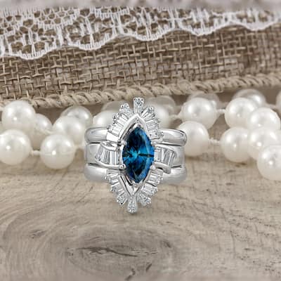 Auriya 14k Gold 2 1/2ctw Marquise Blue Diamond Engagement Ring with Ring Guard Wrap Certified (H-I, I1-I2)