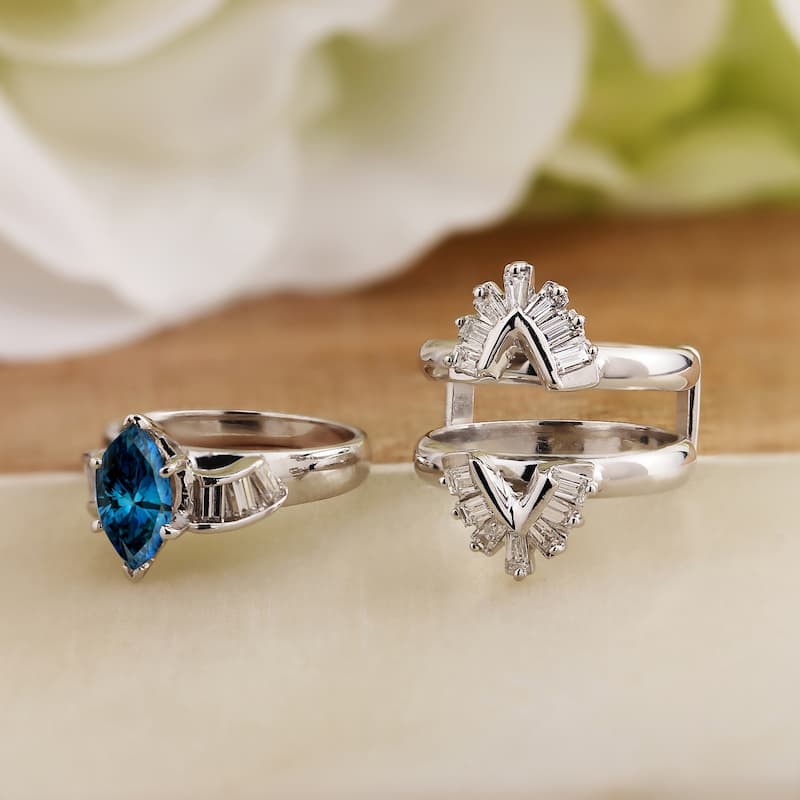 Auriya 14k Gold 2 1/2ctw Marquise Blue Diamond Engagement Ring with Ring Guard Wrap Certified (H-I, I1-I2)