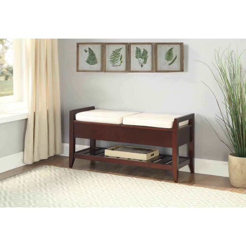Shop Wooden Bench With Fabric Upholstered Seat Cushions Storage