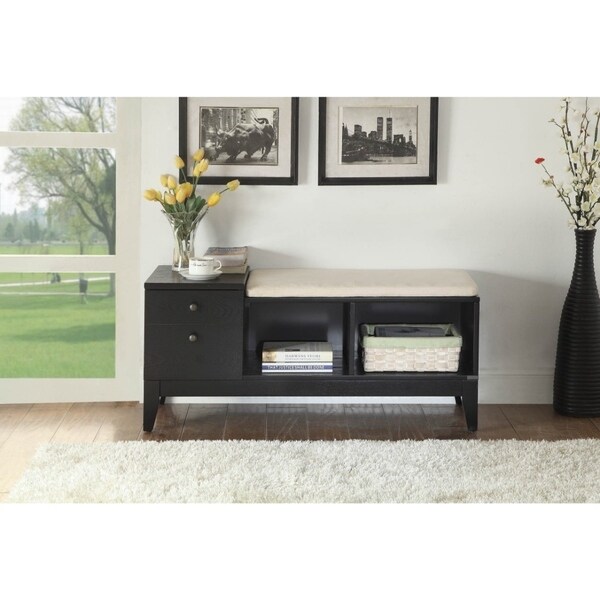 Wooden Bench With Fabric Upholstered Seat Cushion Storage Wooden Bench With Fabric Upholstered Seat Cushion Storage E Black On Free Shipping Today 25681704