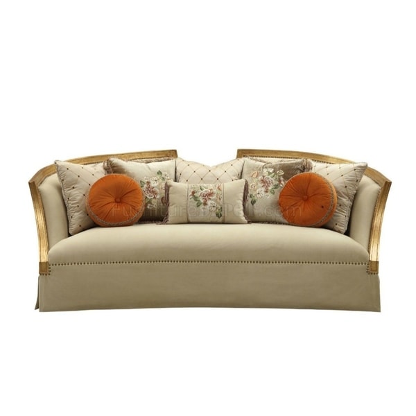 Traditional Style Wooden Sofa With 8 Pillows Gold