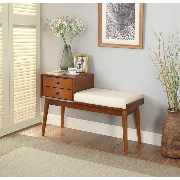 Wooden Bench With Fabric Upholstered Seat Cushion Storage Wooden Bench With Fabric Upholstered Seat Cushion Storage E Honey Oak On Free Shipping Today 25681724