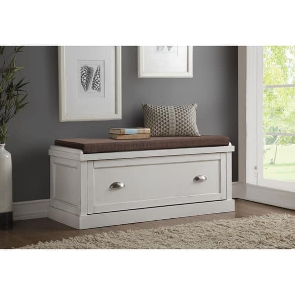 Shop Wooden Bench With Fabric Upholstered Seat Cushion Storage