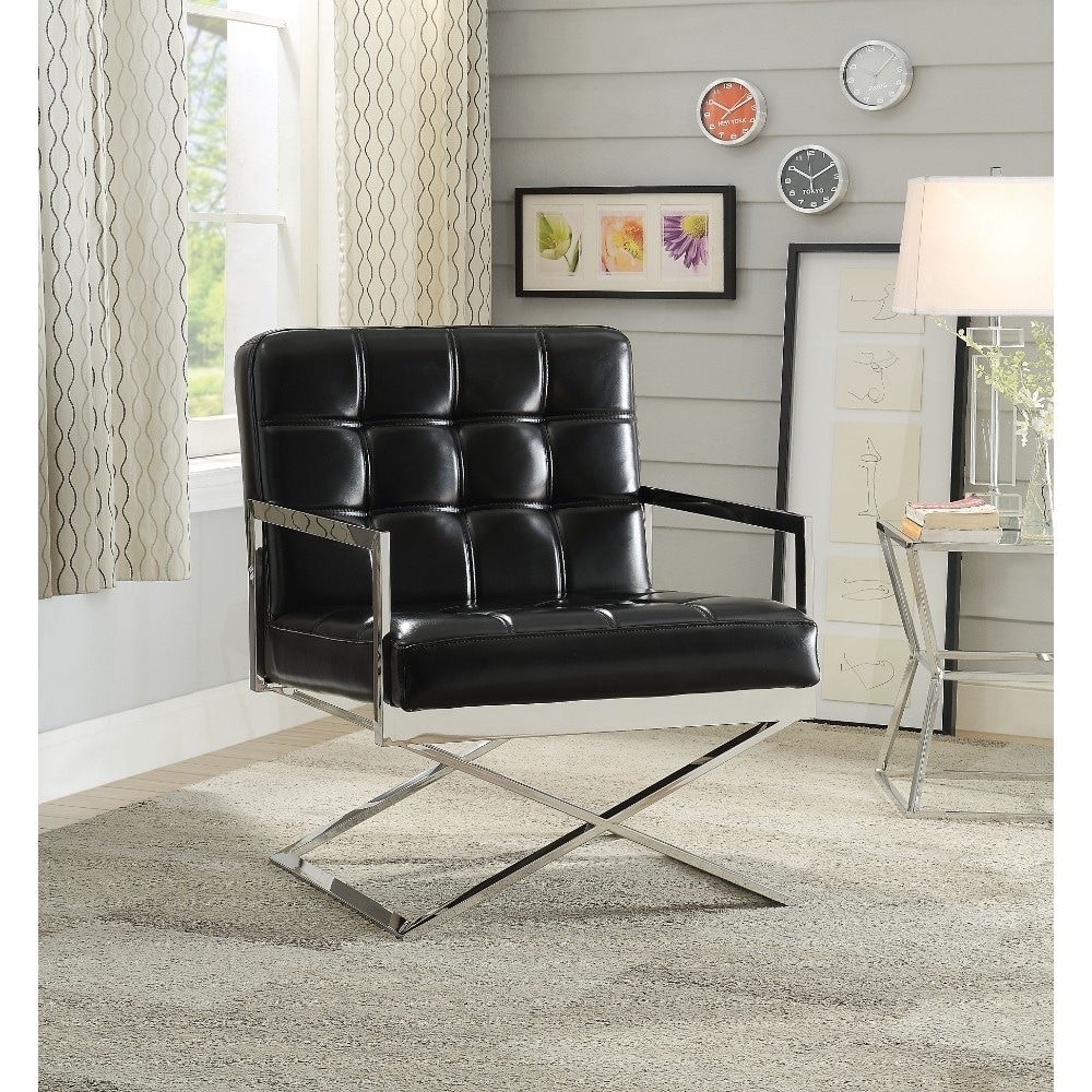 Shop Black Friday Deals On Polyurethane Upholstered Metal Accent Chair With High Backrest Black And Silver Overstock 25681896