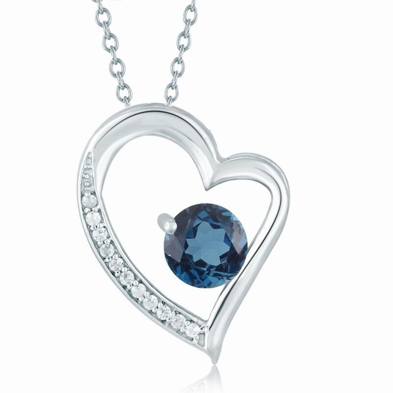 925 Sterling Silver Oval Blue Sapphire White Topaz Pendant 18" Chain Necklace 
