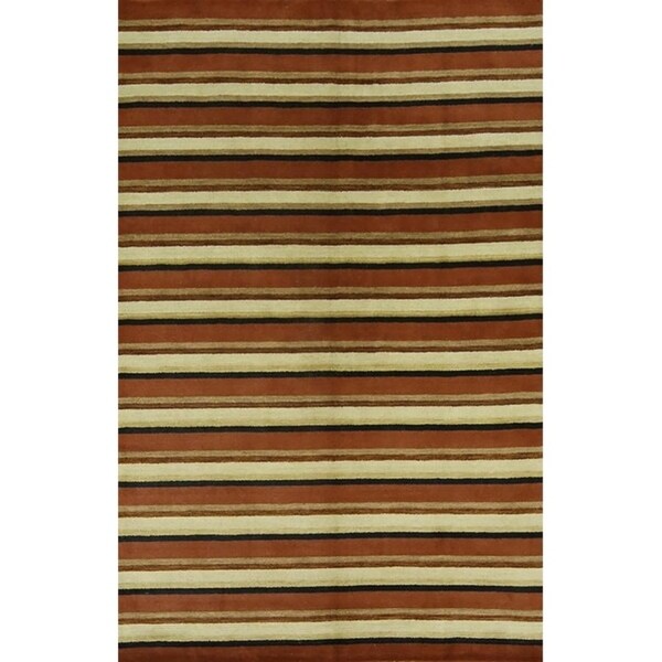 Modern Gabbeh Handmade Indian Oriental Stripe Area Rug - 9'10" x 6'5"