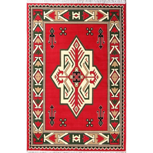 Soft Plush Kazak Persian Oriental Geometric Area Rug - 9'10" x 6'7"