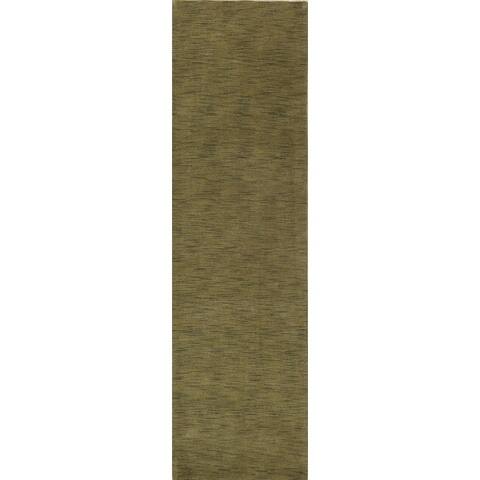 Green Wool Gabbeh Oriental Handmade Woolen Solid Rug - 9'9" x 2'10" runner