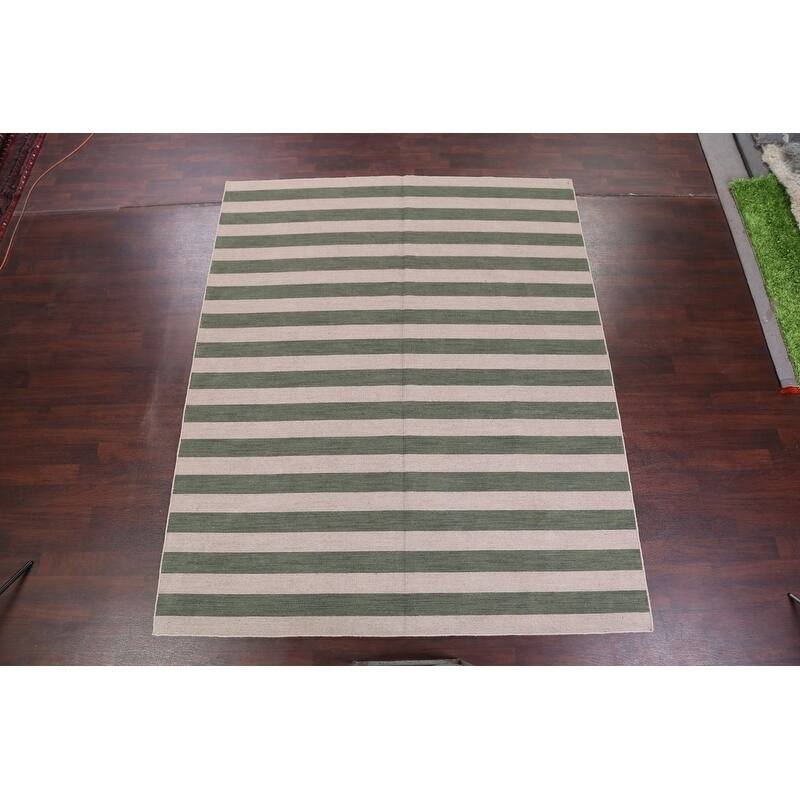 Modern Stripe Area Rug Gabbeh Oriental Handmade Wool Carpet - 8'4" x 10'1"
