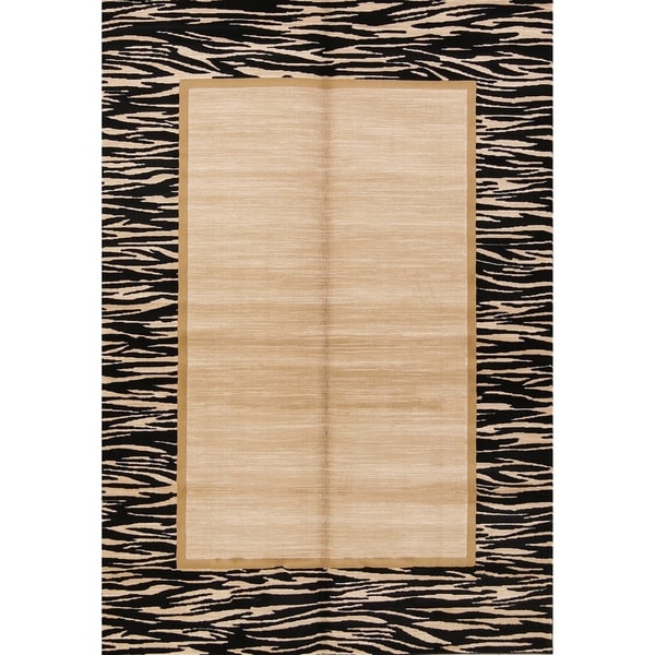 Solid Bordered Belgium Oriental Acrylic and Polyester Area Rug - 5'2" x 7'3"