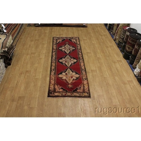 Anatolian Oriental Turkish Hand Knotted Wool Oriental Rug Red - 10'7" x 3'8" runner