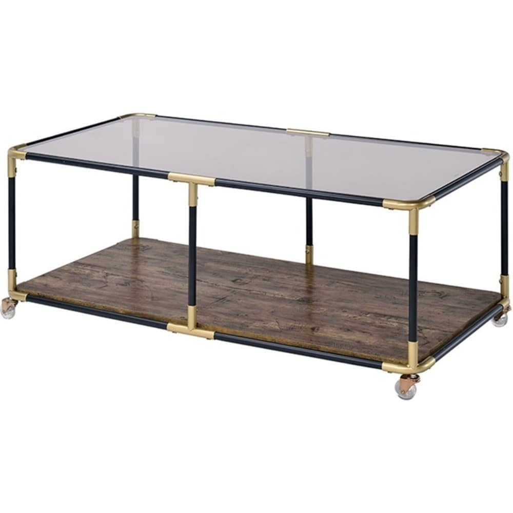 Shop Metal Frame Coffee Table With Glass Top And Wooden Bottom Shelf Multicolor Overstock 25682858