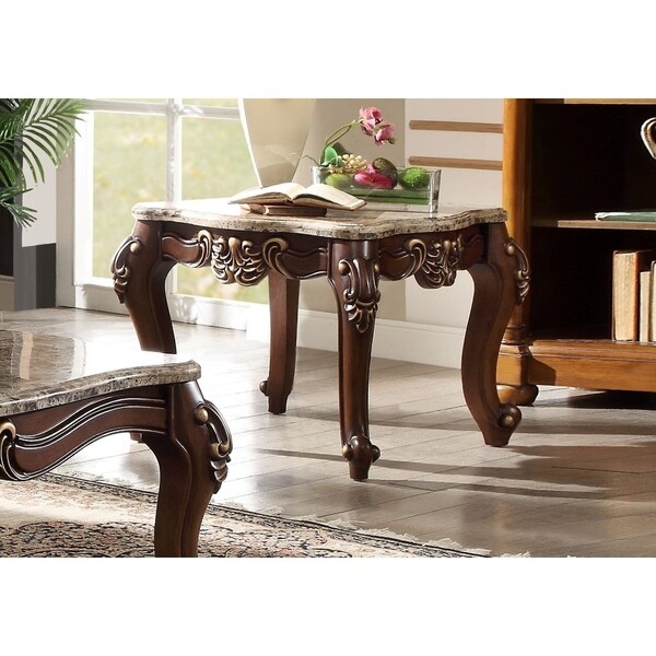 Shop Square Marble Top End Table With Carved Floral Motifs ...