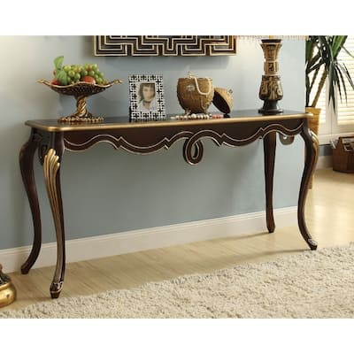 Victorian Style Wooden Console Table With Queen Anne Legs, Brown And Gold