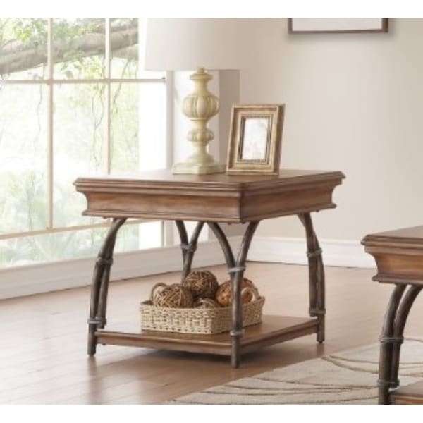 Rectangular Wooden End Table With Metal Curved Legs Cherry Rectangular Wooden End Table With Metal Curved Legs Cherry Brown