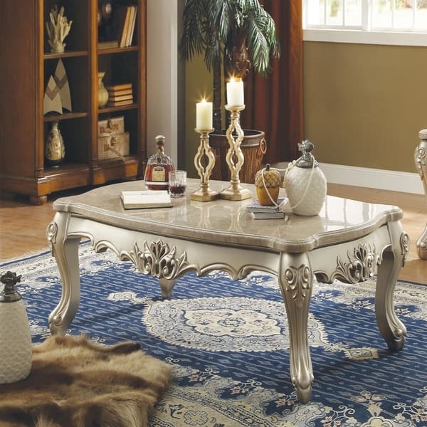Shop Marble Top Wooden Coffee Table With Queen Anne Style Legs