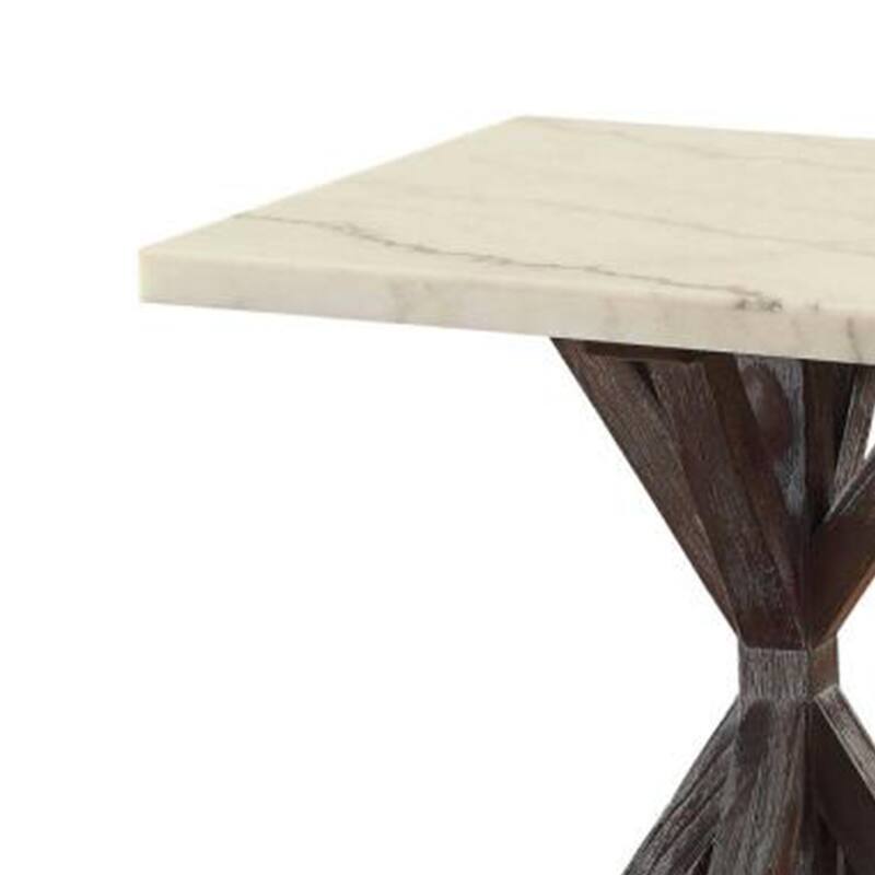 Marble Top End Table With Wooden Tri-Pod Base, White And Espresso Brown