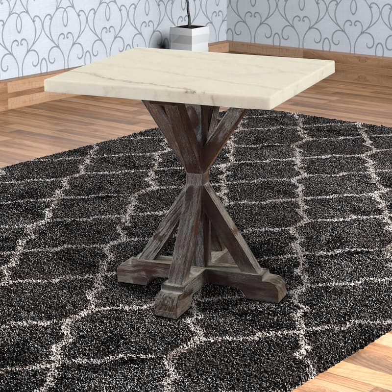 Marble Top End Table With Wooden Tri-Pod Base, White And Espresso Brown