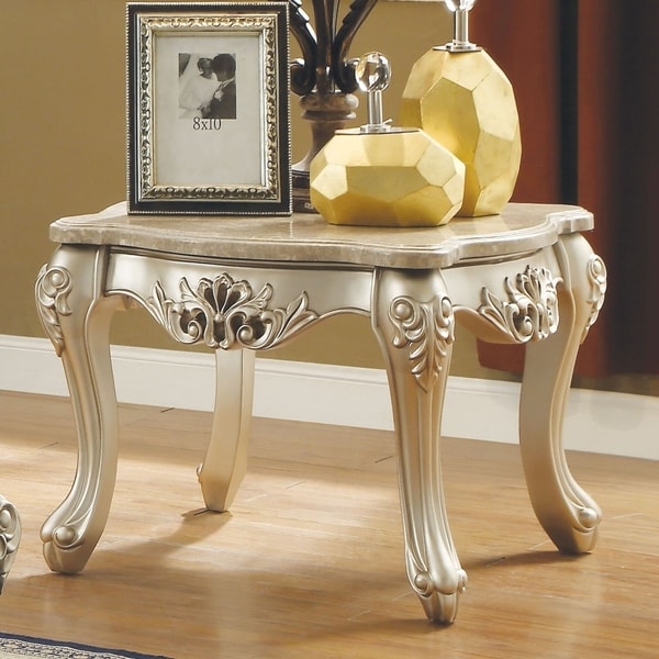 Marble Top Wooden End Table With Queen Anne Style Legs Marble Top Wooden End Table With Queen Anne Style Legs Champagne Gold