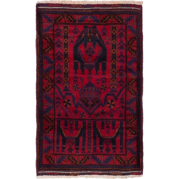 ECARPETGALLERY Hand-knotted Baluch Red Wool Rug - 3'1 x 4'11
