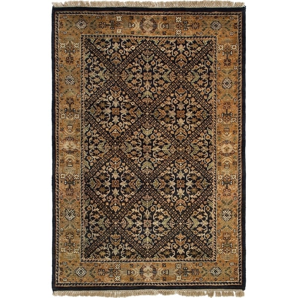 ECARPETGALLERY Hand-knotted Sultanabad Dark Gold, Dark Navy Wool Rug - 4'0 x 5'11