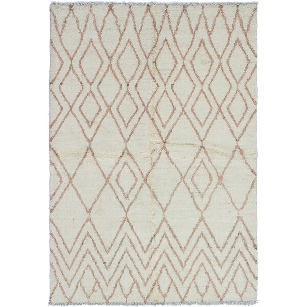 ECARPETGALLERY Hand-knotted Tangier Cream Wool Rug - 6'0 x 8'10