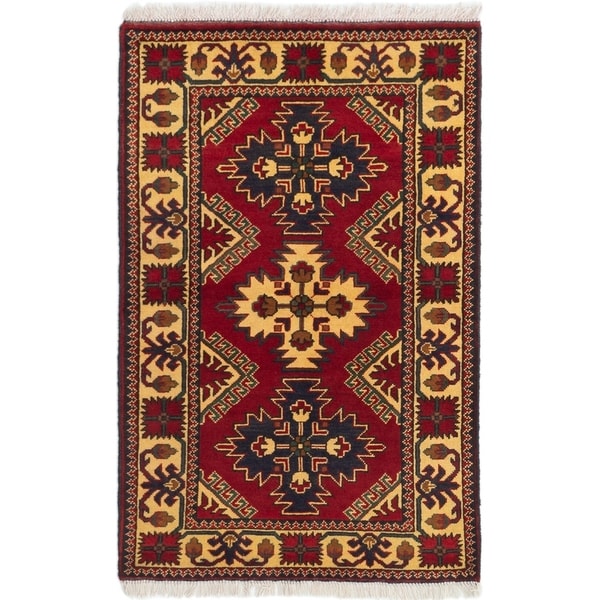 ECARPETGALLERY Hand-knotted Finest Kargahi Dark Red Wool Rug - 2'8 x 4'2