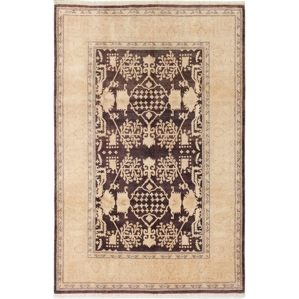 ECARPETGALLERY Hand-knotted Chobi Twisted Dark Brown Wool Rug - 6'1 x 9'4