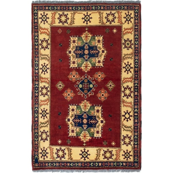 ECARPETGALLERY Hand-knotted Finest Kargahi Dark Red Wool Rug - 3'4 x 4'11