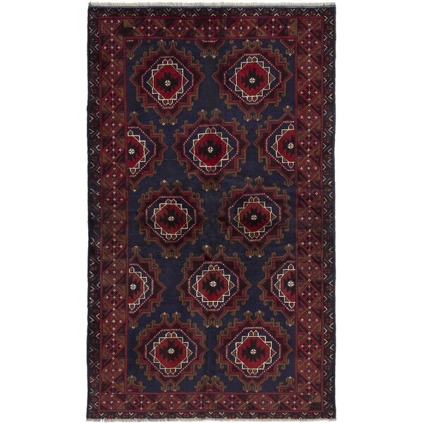 ECARPETGALLERY Hand-knotted Finest Rizbaft Dark Navy, Red Wool Rug - 3'5 x 6'1