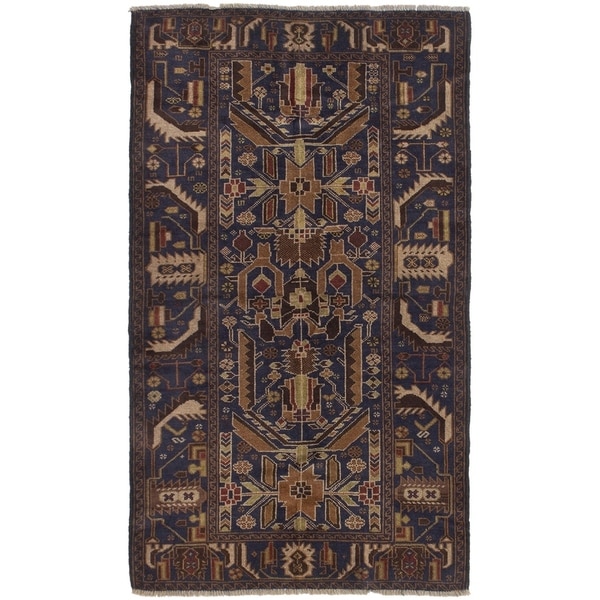 ECARPETGALLERY Hand-knotted Teimani Dark Navy Wool Rug - 3'7 x 6'3