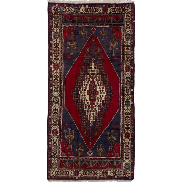 ECARPETGALLERY Hand-knotted Anadol Vintage Dark Navy, Red Wool Rug - 4'9 x 9'7