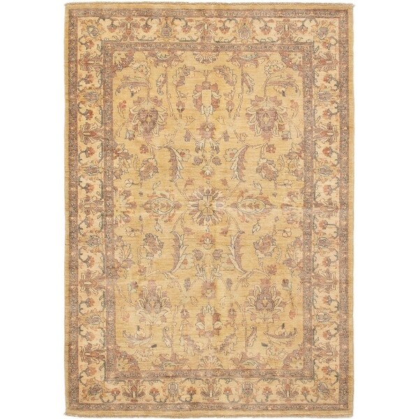 ECARPETGALLERY Hand-knotted Chobi Finest Light Gold Wool Rug - 5'7 x 8'1