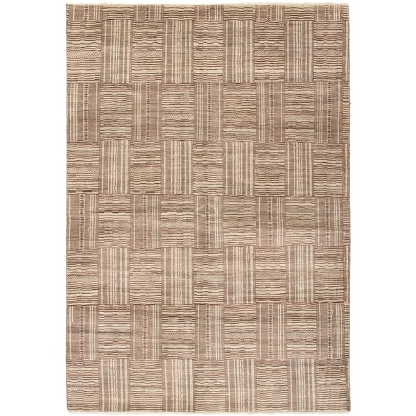 ECARPETGALLERY Hand-knotted Finest Ziegler Chobi Dark Brown, Light Grey Wool Rug - 6'0 x 8'10