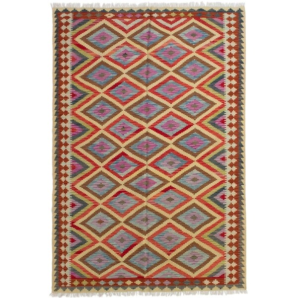 ECARPETGALLERY Flat-weave Hereke FW Red Wool Kilim - 5'7 x 8'4