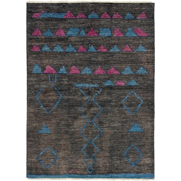 ECARPETGALLERY Hand-knotted Tangier Dark Brown Wool Rug - 6'3 x 9'0