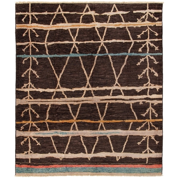ECARPETGALLERY Hand-knotted Tangier Dark Brown Wool Rug - 8'3 x 9'9