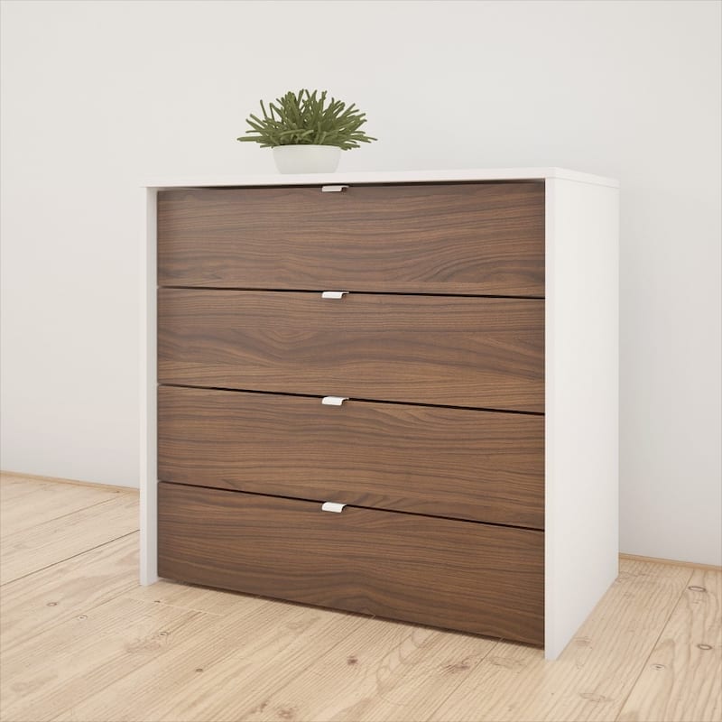 Nexera Identi-T 4 Piece Bedroom Set, White and Walnut