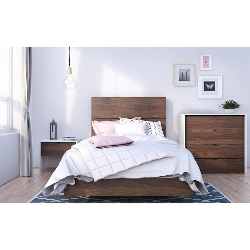 Nexera Identi-T 4 Piece Bedroom Set, White and Walnut