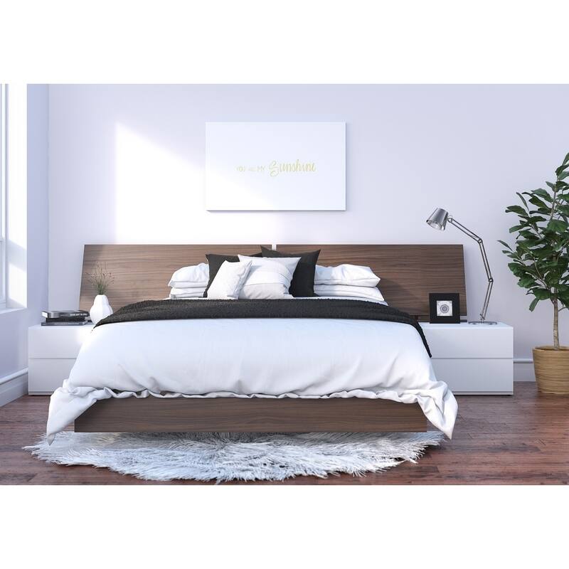 Nexera Denali 4 Piece Bedroom Set, Walnut and White - Queen