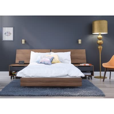 Nexera Alibi 4 Piece Bedroom Set, Walnut and Charcoal